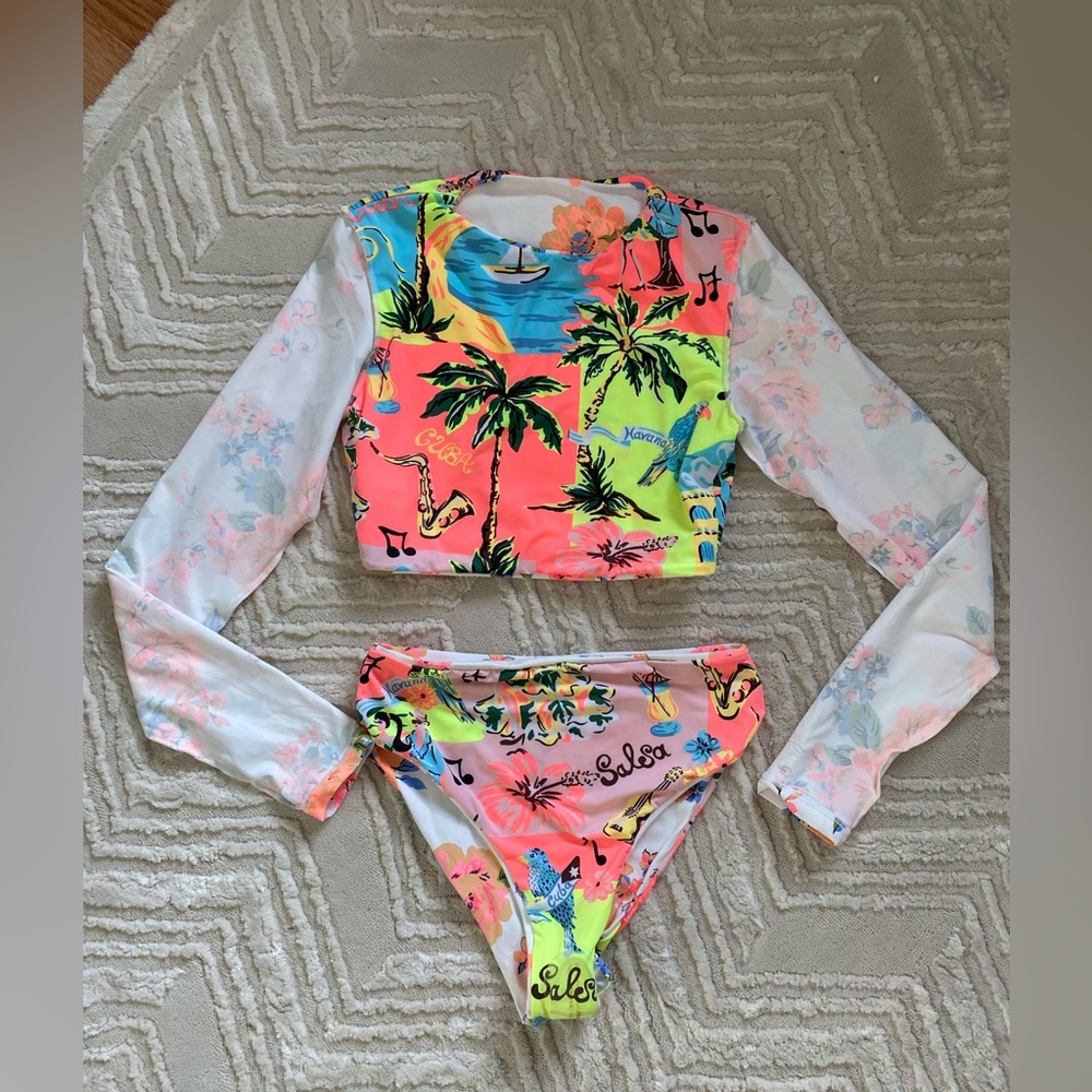 Maaji Long Sleeve Bikini Set- Neon Floral - Picture 4 of 6